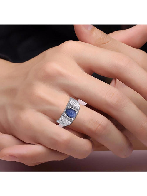 14K White Gold Oval Gemstone & Genuine Sparkling Diamond Ring X210