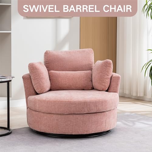 42.2" Oversized Chenille Beige Swivel Barrel Chair X466