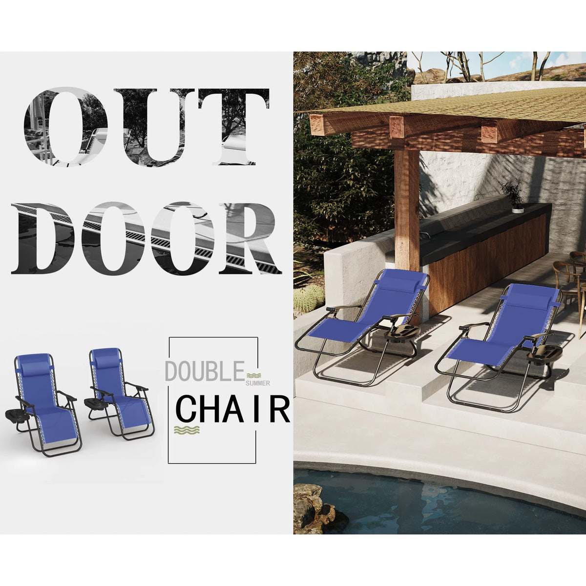 2 Pack Blue Zero-Gravity Chair E494