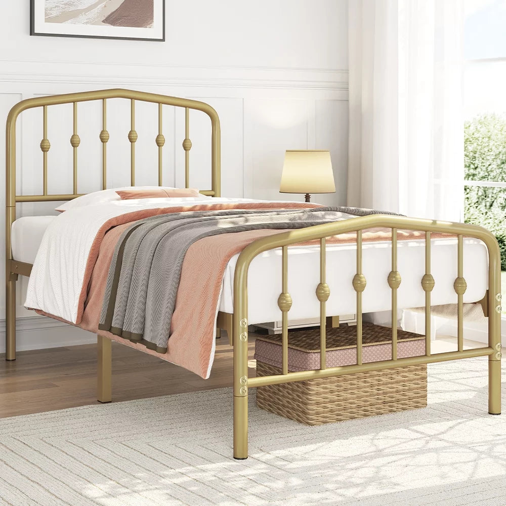 Queen Black Metal Platform Bed Frame with Arched Headboard S57876
