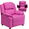 Hot Pink Vinyl Kids Recliner with Storage Arms U8359