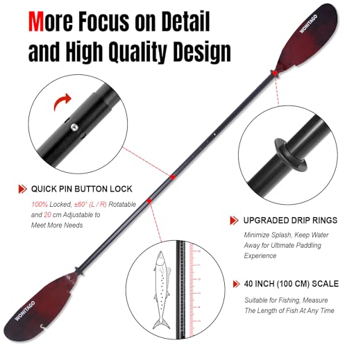 Aluminum Kayak Paddle with Plastic Blades and Paddle Leash, 3 Piece L6511