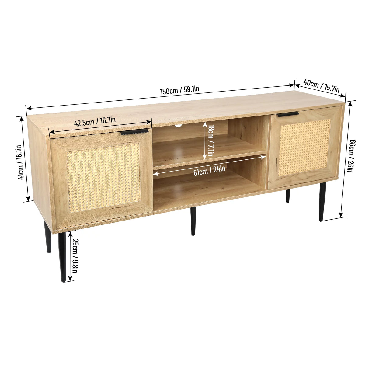 Wooden TV Stand with 2 Cabinet Open Shelves V69875