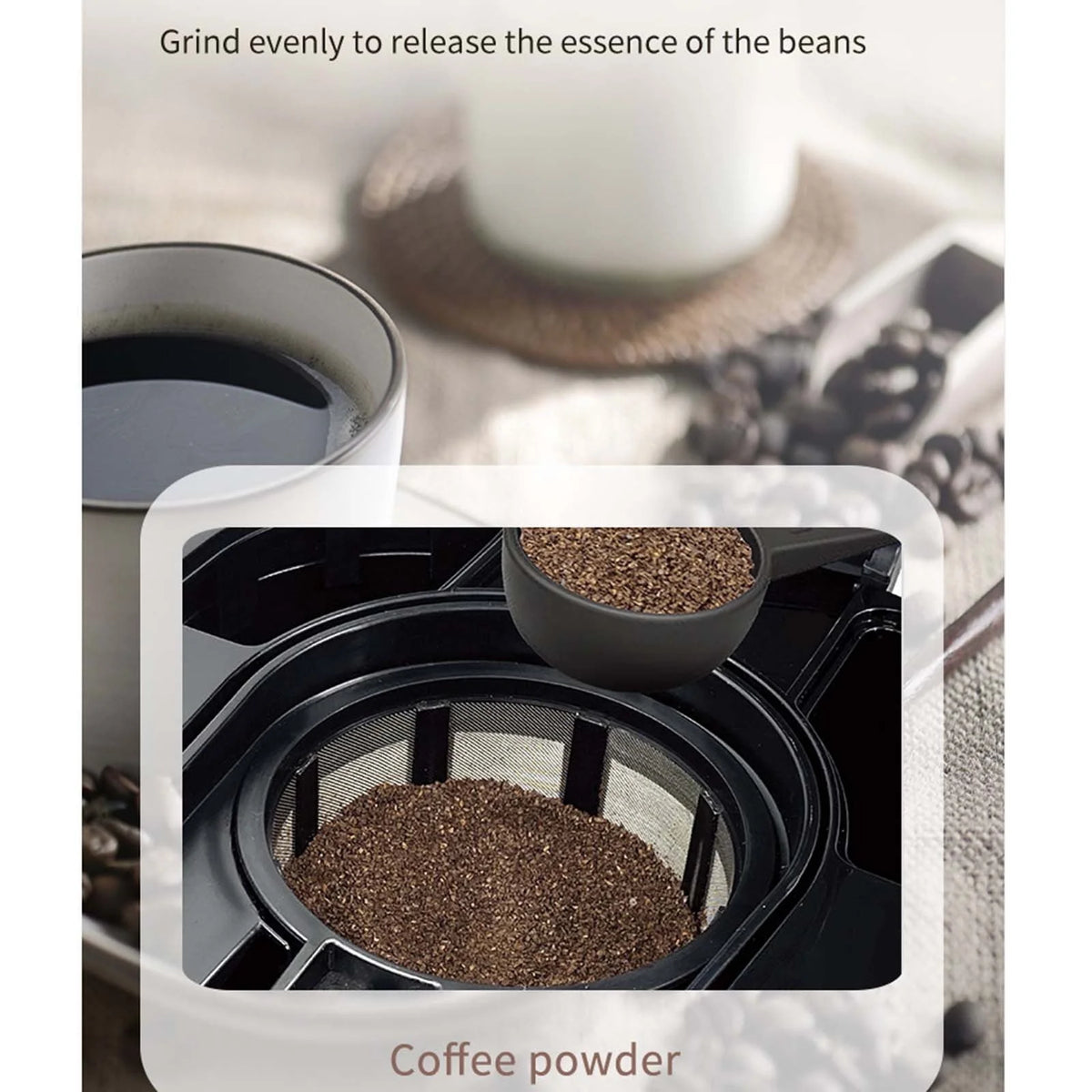Compact Coffee Maker with Reusable Filter and Coffee Pot N857
