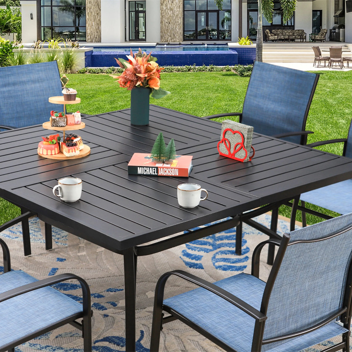 9-Piece Outdoor Patio Dining Set with Steel Table & Textilene Chairs S482902