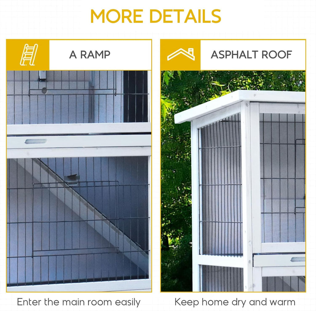 White 2-Story Large Rabbit Hutch with 2 Removable No-Leak Trays A267