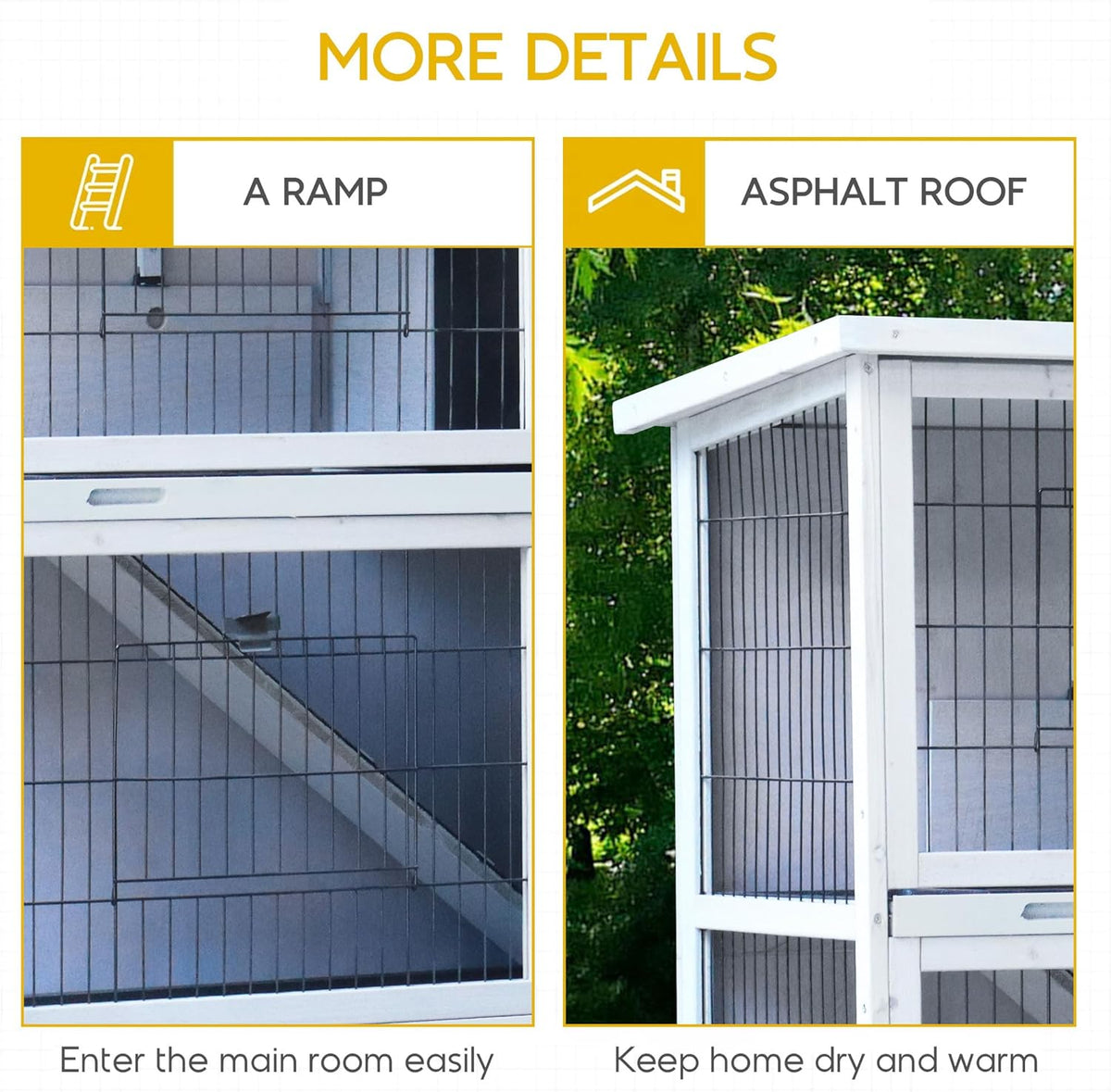 White 2-Story Large Rabbit Hutch with 2 Removable No-Leak Trays A267