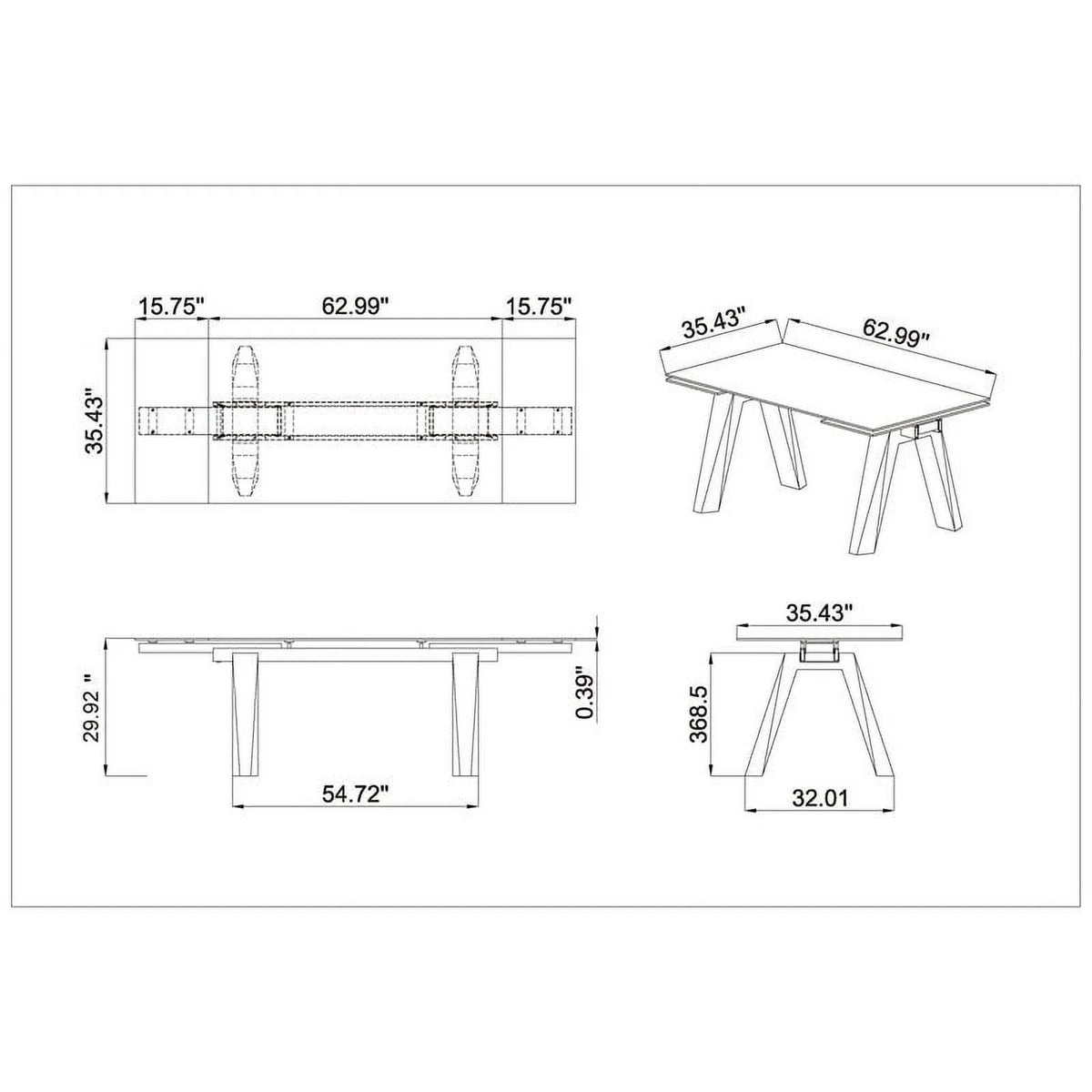 63" Steel and Glass Dining Table P10002