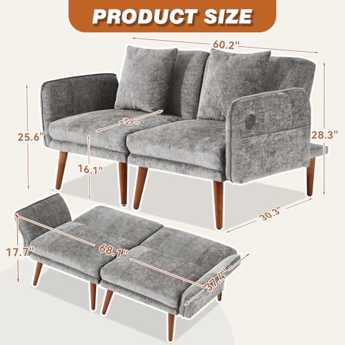 Grey Chenille 2 Seat Loveseat Sofa C6364