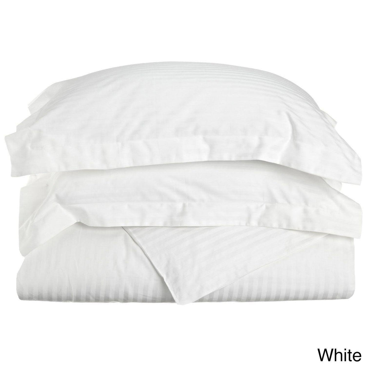 300-Thread Count Egyptian Cotton Stripe Duvet Cover Set, White, King/California King E96814