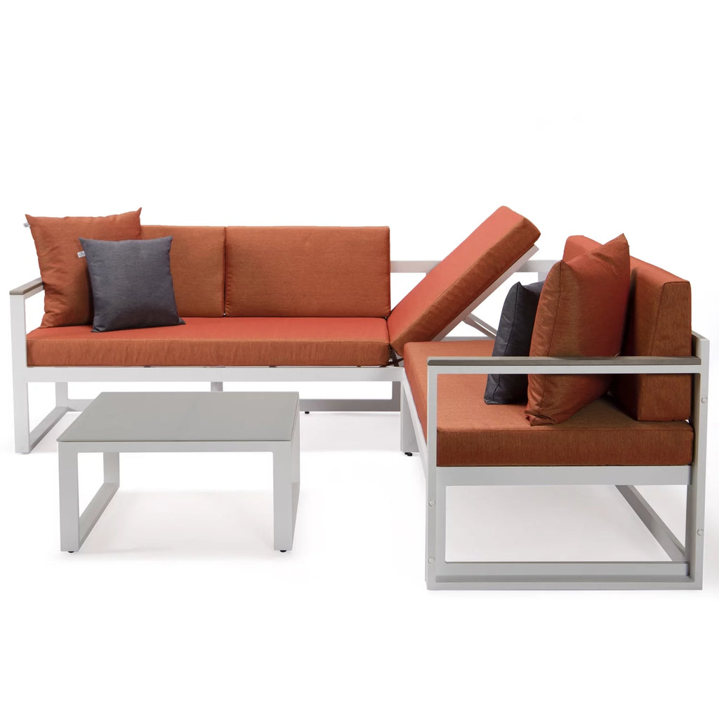 White Sectional With Adjustable Headrest & Coffee Table D79767
