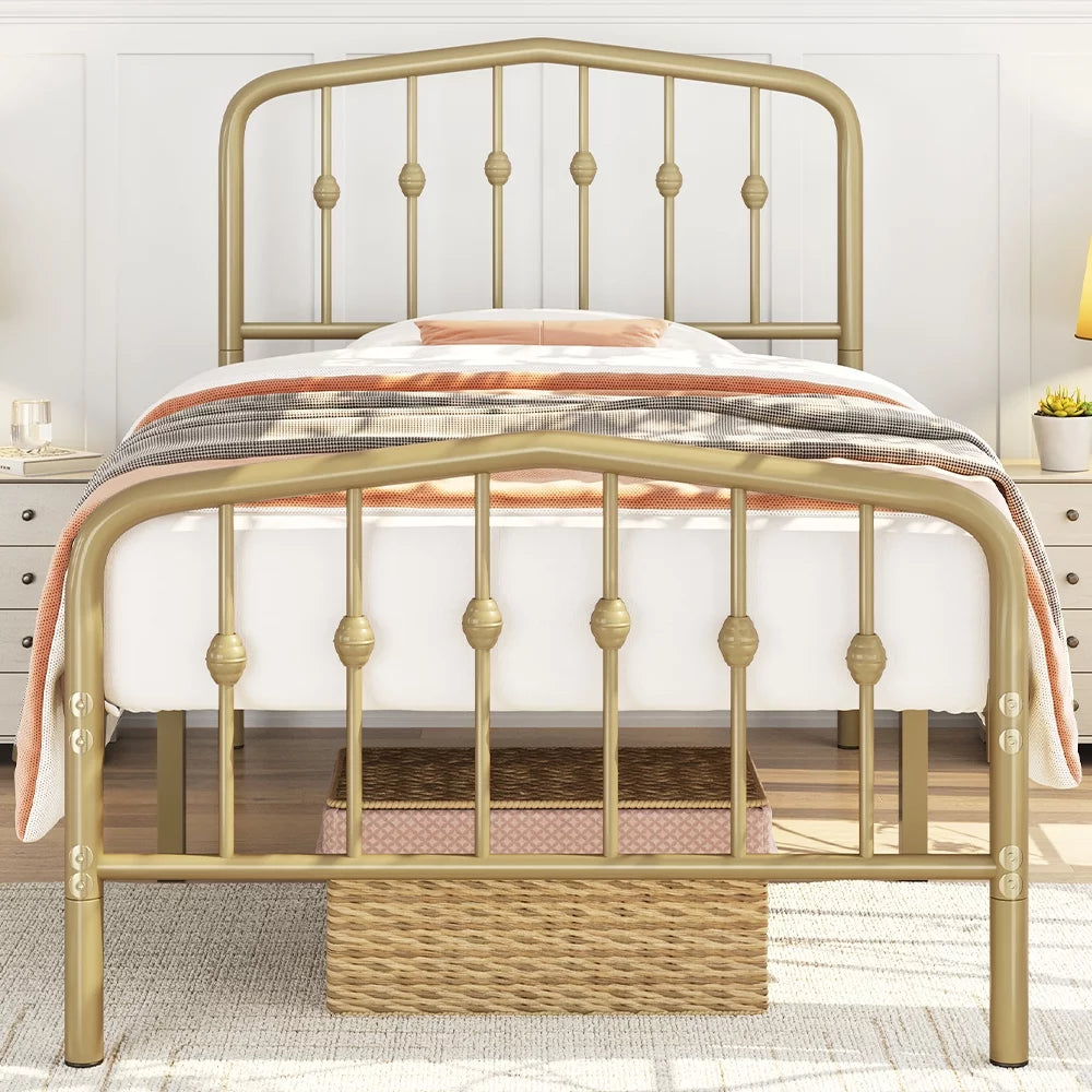 Queen Black Metal Platform Bed Frame with Arched Headboard S57876