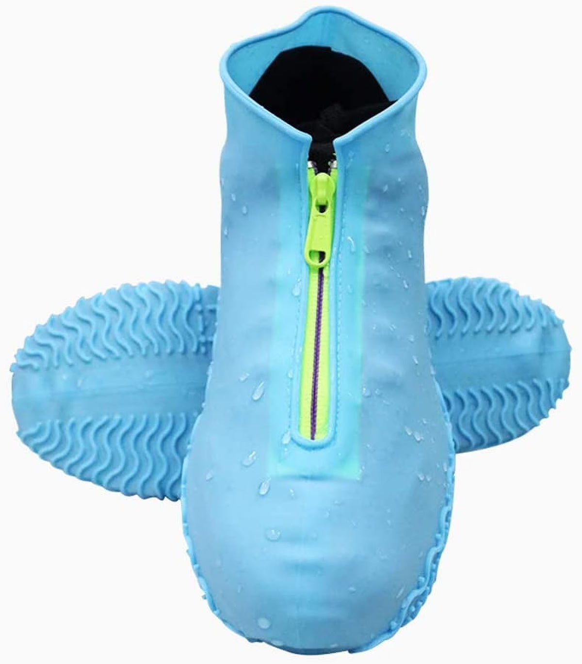 Waterproof Reusable Foldable Rain Shoe Covers with Zipper Blue Q13597