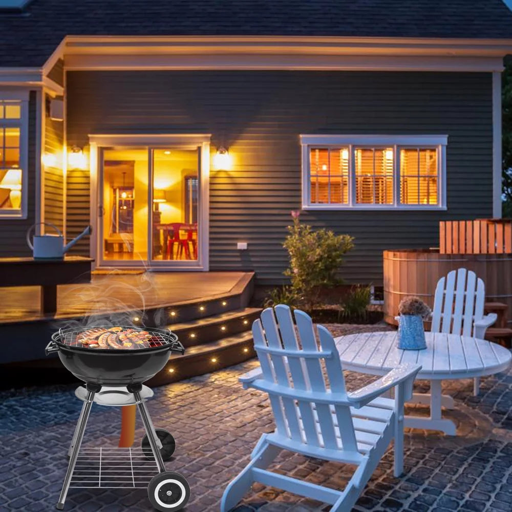 Portable Steel Charcoal Grill with 2 Wheels, 18-Inch, Black L492