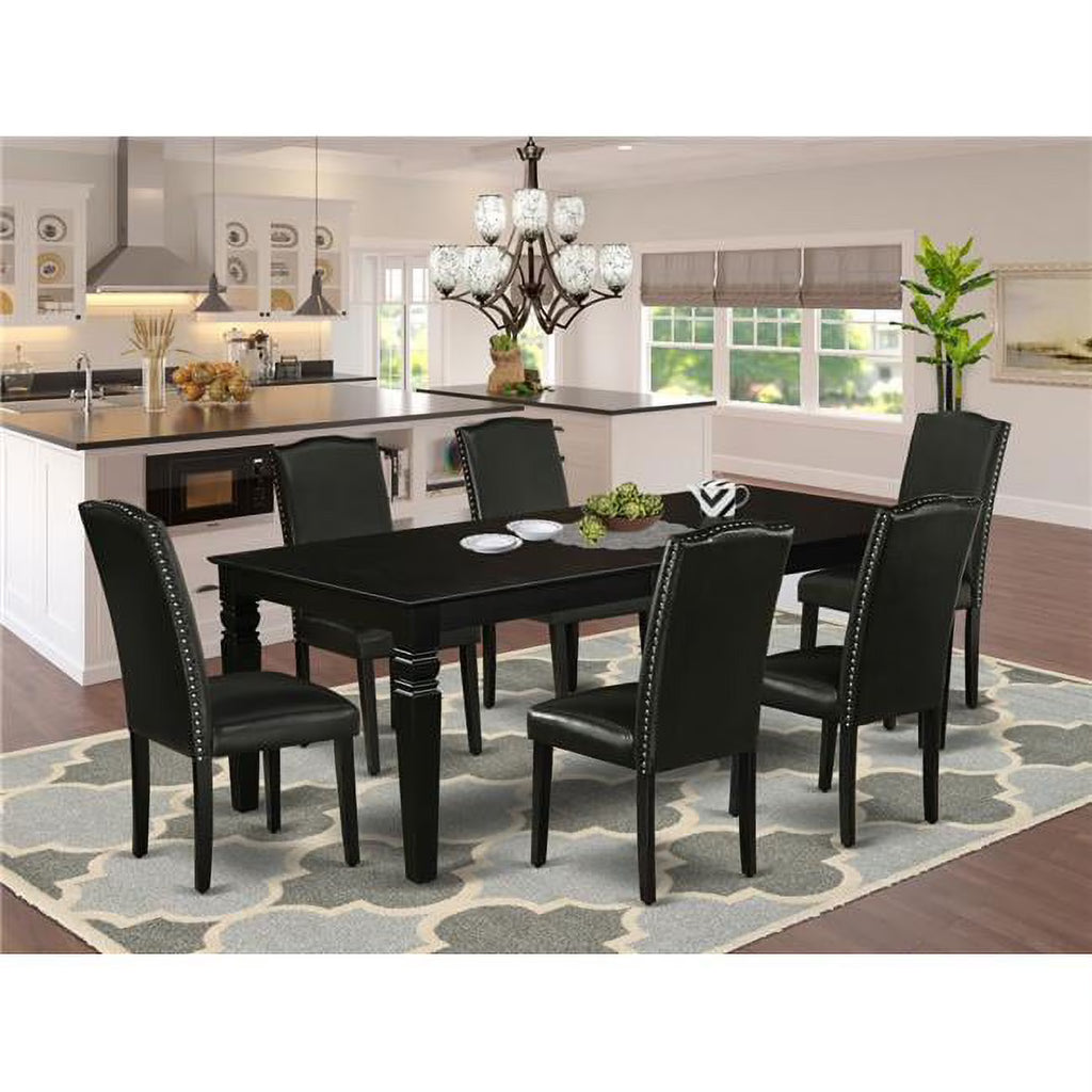 Black Leather Seat 7-piece Wood Dining Set E42338
