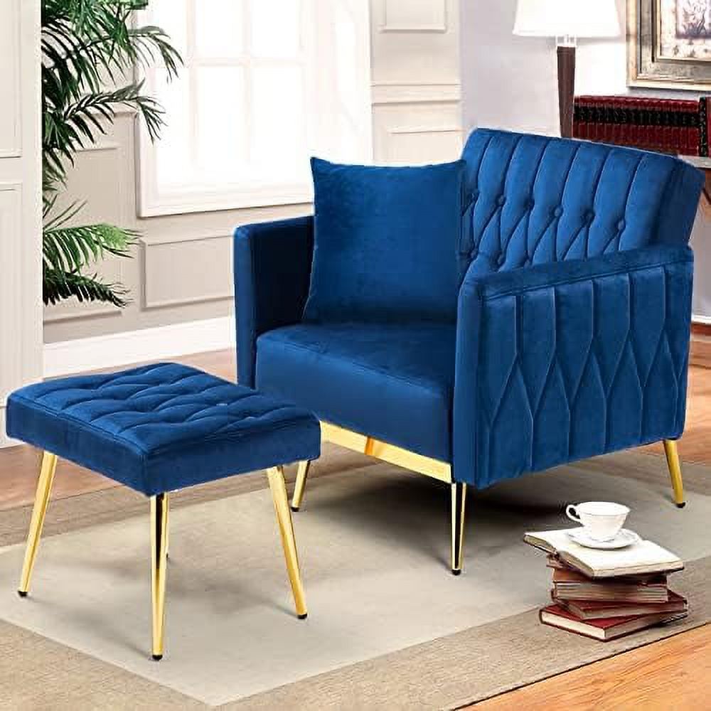 Orange Velvet Accent Chair with Ottoman Pillow V5327