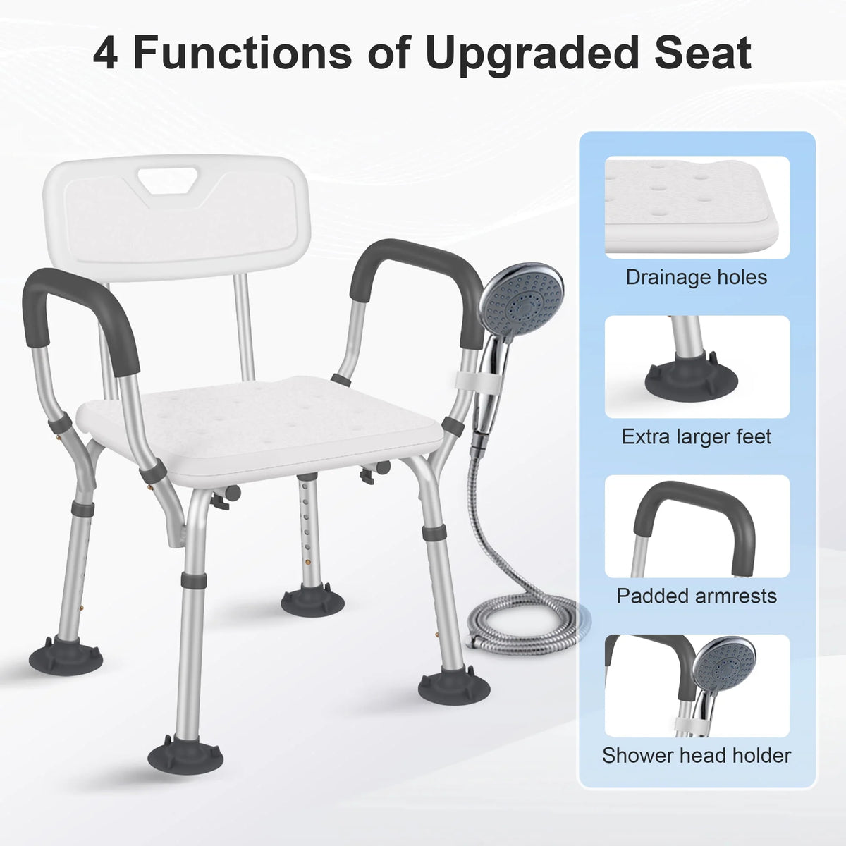 Adjustable Shower Chair with Back and Padded Handles, 350 lb Capacity B72310