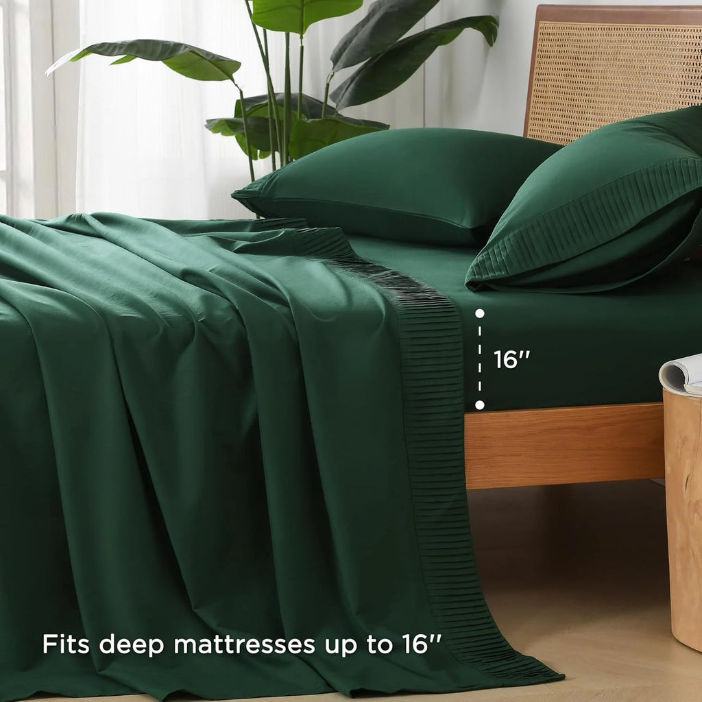 Emerald Green Microfiber Sheet Set California King 4 Pieces Deep Pocket S305