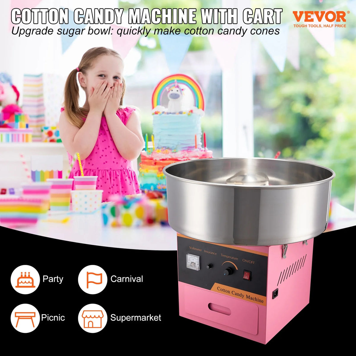 Cotton Candy Machine 21 Inch Stainless Steel Bowl Electric Candy Floss Maker K277
