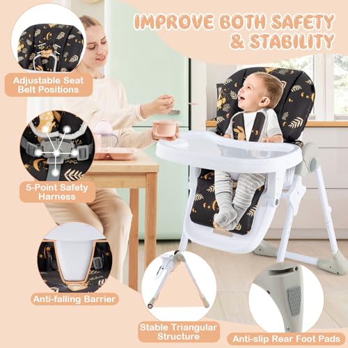 Light Gray Foldable Baby High Chair with Wheels E3704
