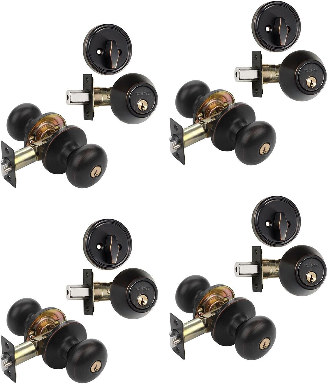 Aged Oil Rubbed Bronze Entry Door Knob Lockset and Deadbolt Combination Set (4 Pack) R328