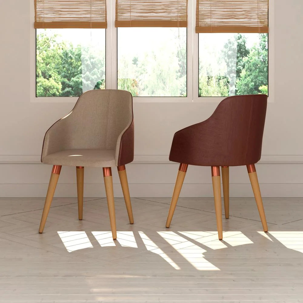 Brown Fabric Leather Accent Chair Set of 2 O96654