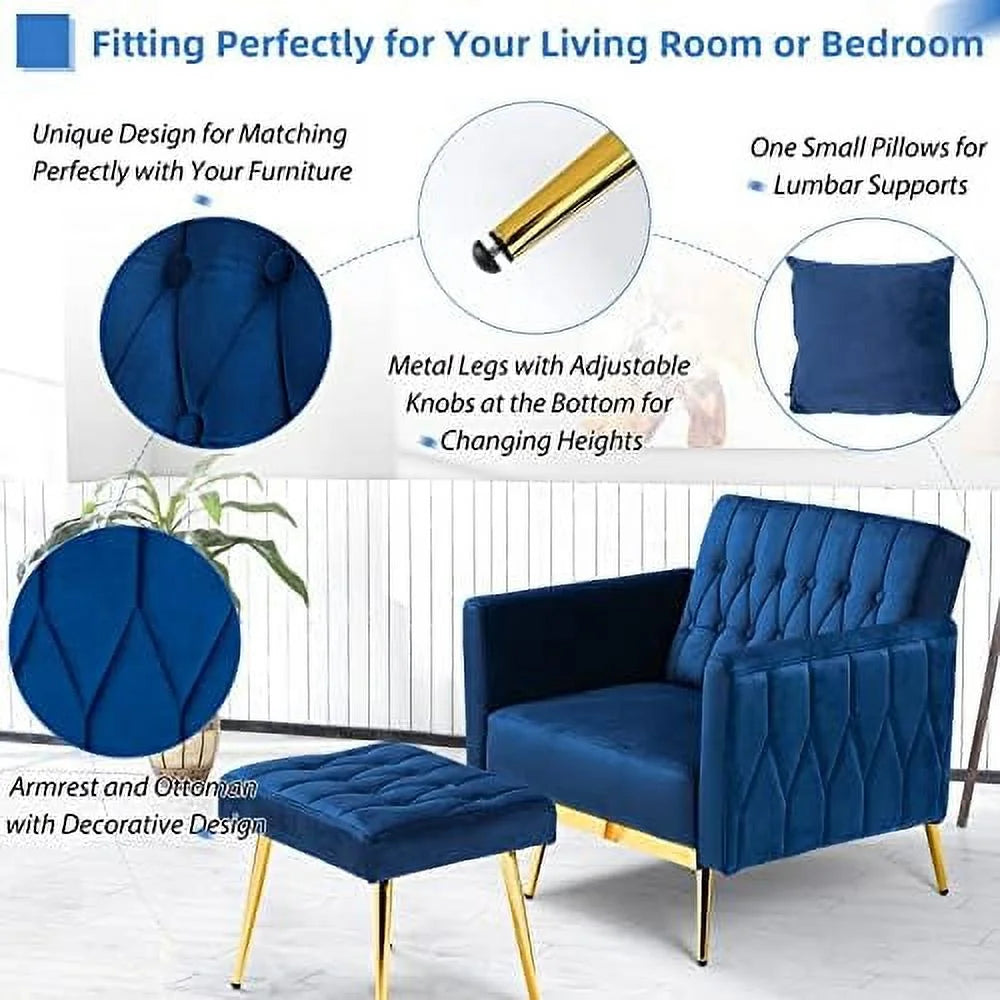 Orange Velvet Accent Chair with Ottoman Pillow V5327