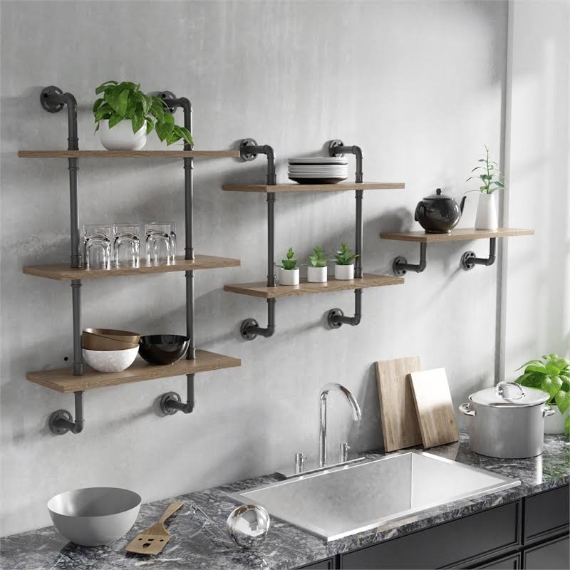 Natural Wood 1-Tier Wall Display Shelf G39580
