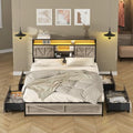 Queen Size Bed Frame with 4 Drawers LED Light, Wash Grey M11765