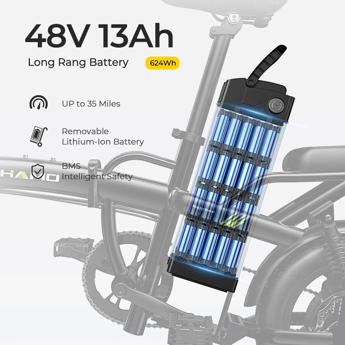 Electric Bike with 400W Motor 48V 13Ah Removable Battery Folding C467