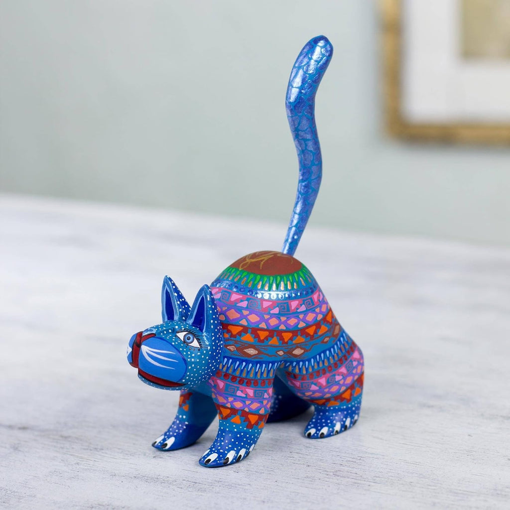 Blue Cat Alebrije Sculpture C787486