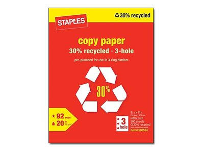 30% Recycled 8.5x22 x 11x22 3-Hole Punch Copy Paper, 20 lbs., 92 Brightness, 500/Ream, 10 Reams/Carton Q7402