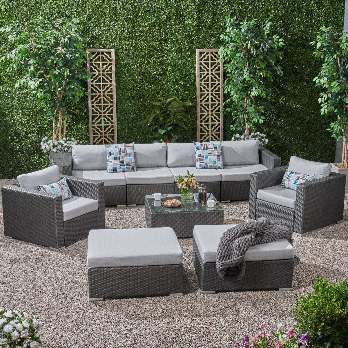 9pc Outdoor Wicker Sectional Sofa Set with Cushions V36134