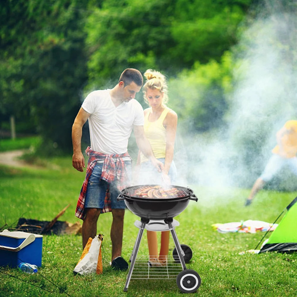 Portable Steel Charcoal Grill with 2 Wheels, 18-Inch, Black L492