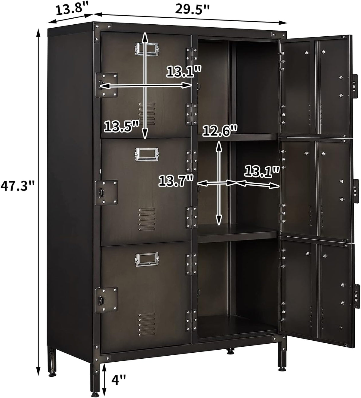 Metal Locker Storage Cabinet, 47.3” Steel Storage Cabinet with Shelves and 6 Lockable Doors G1158