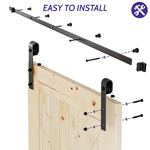 6FT Sliding Barn Door Hardware Kit Black S8358