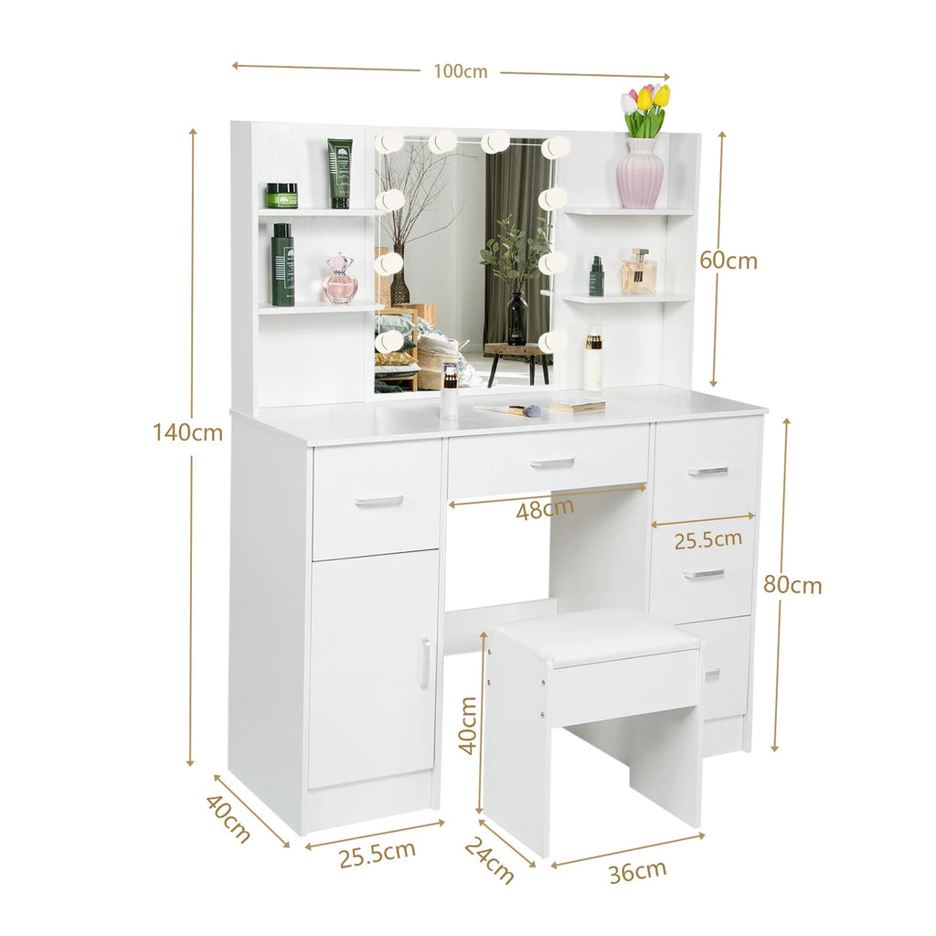 White Makeup Vanity Set with Mirror and Lights W201