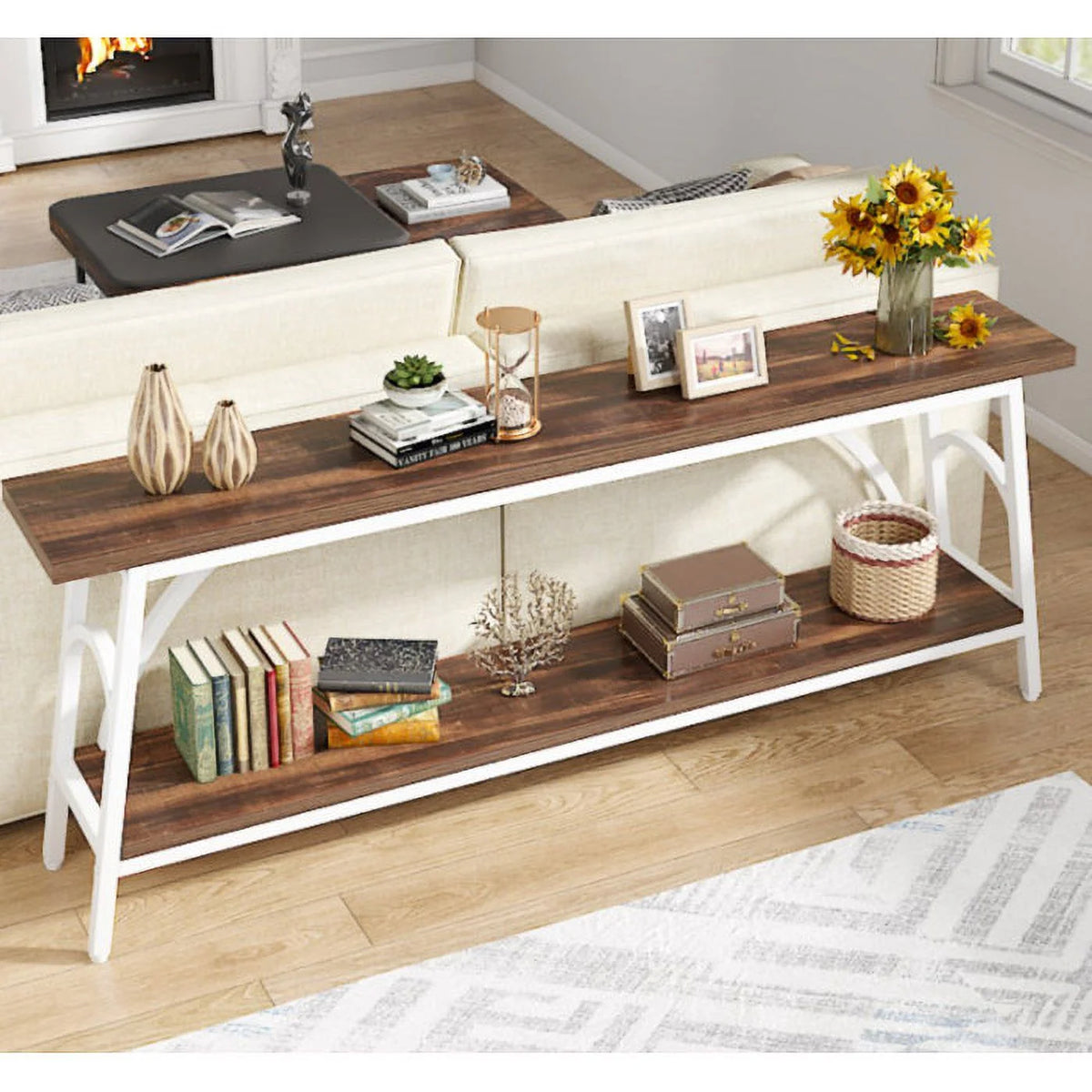 70.8” Narrow 2 Tier Wood Console Table T722