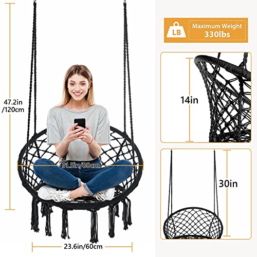 Black Macrame Hanging Swing Chair Set of 2 Q48080