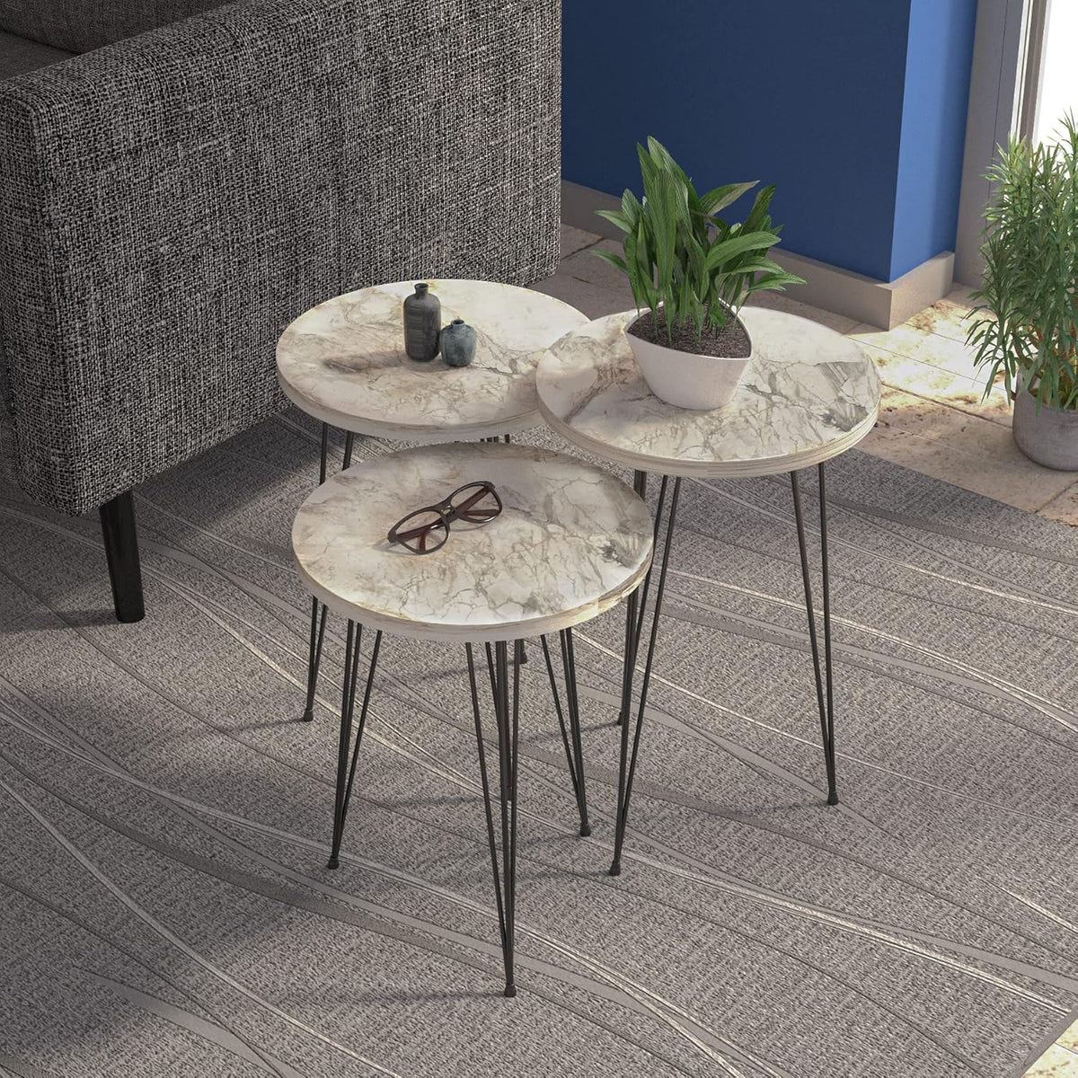 Set of 3 High Gloss Nesting End Tables Y121