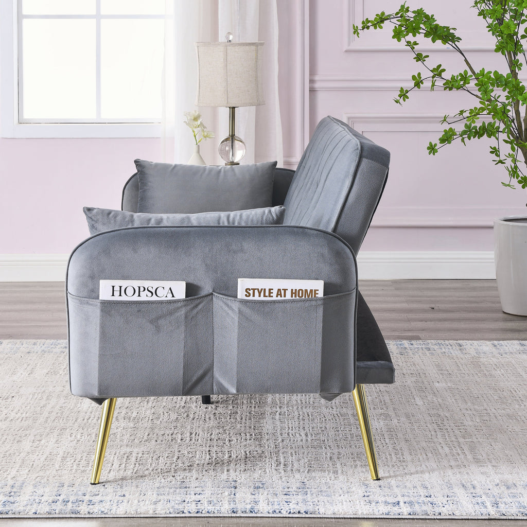 Grey Convertible Velvet Sofa Bed I907885