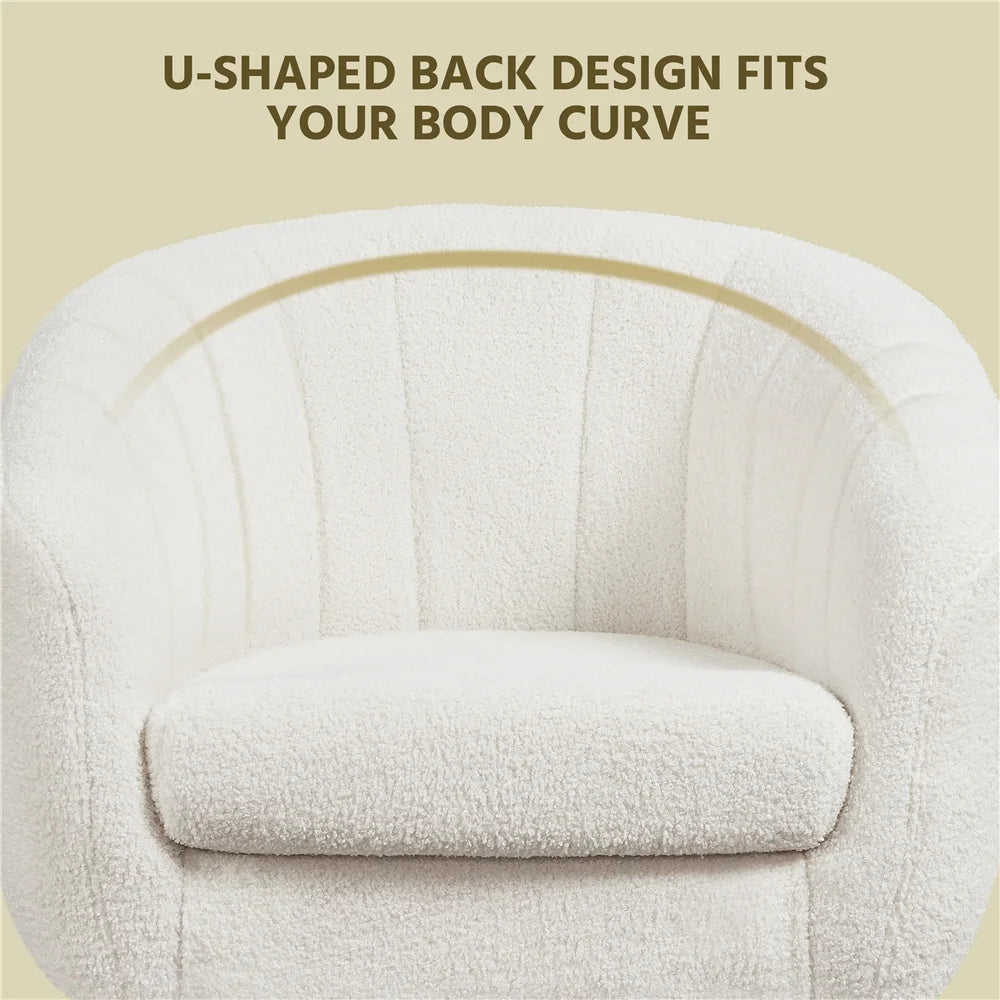 Ivory Tufted Boucle Barrel Accent Armchair with Gold Metal Legs A801713