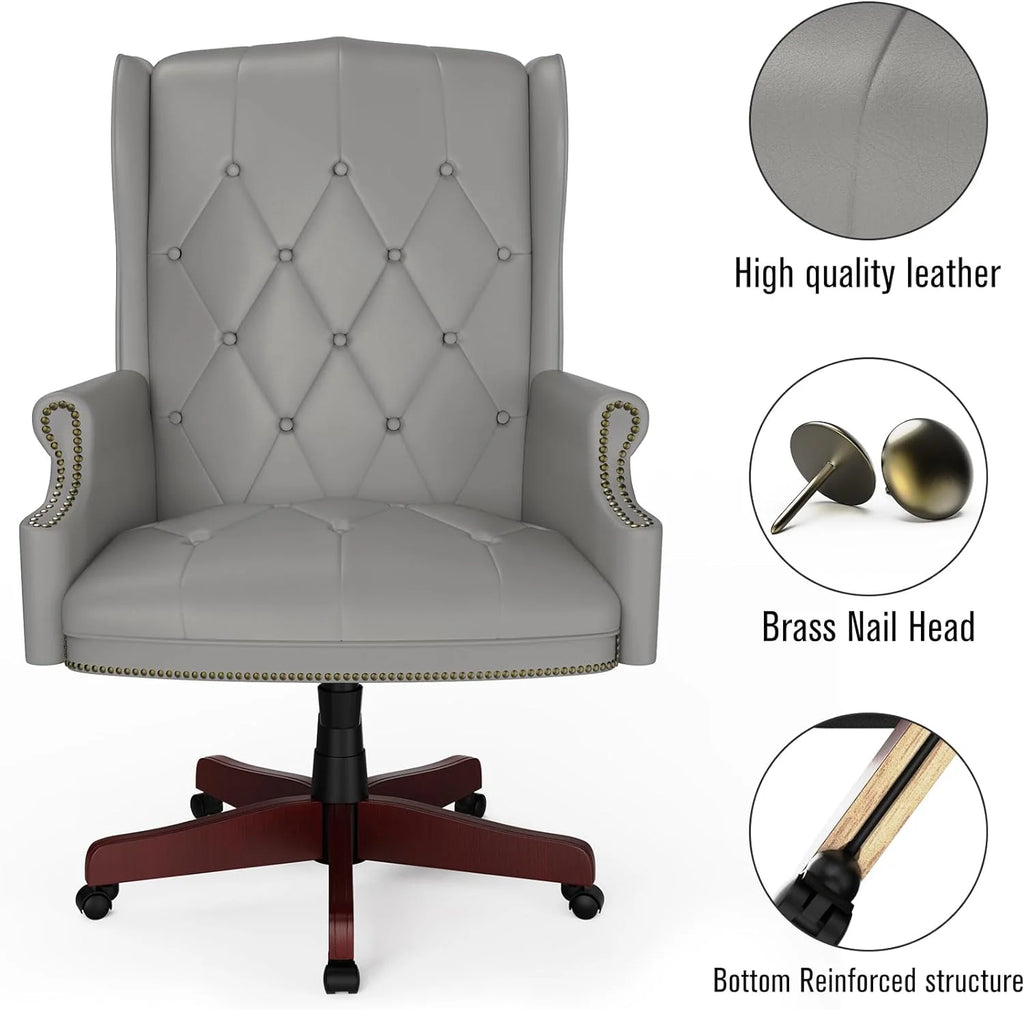 Gray High Back PU Leather Office Chair with Caster Wheels J283