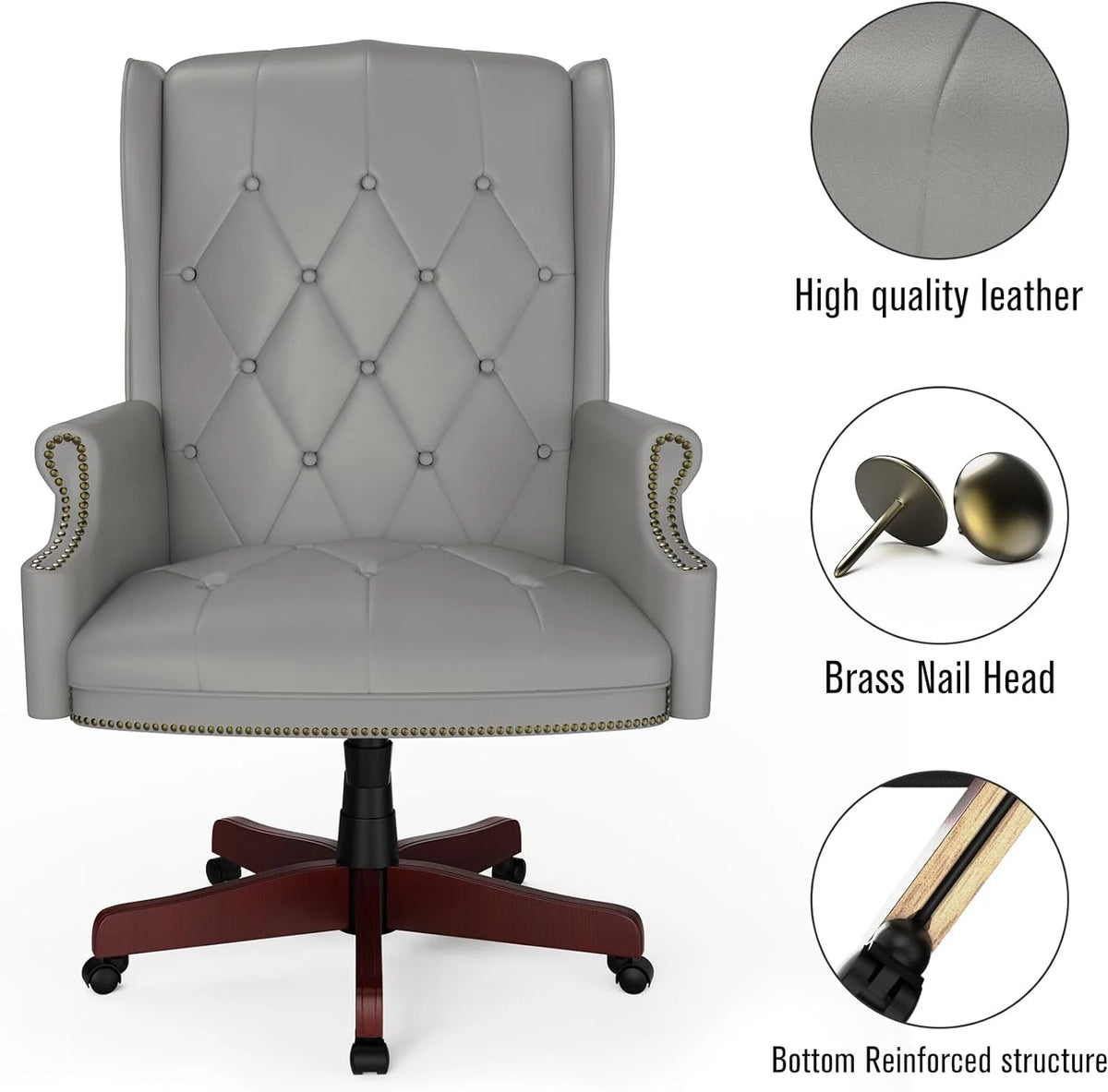 Gray High Back PU Leather Office Chair with Caster Wheels J283
