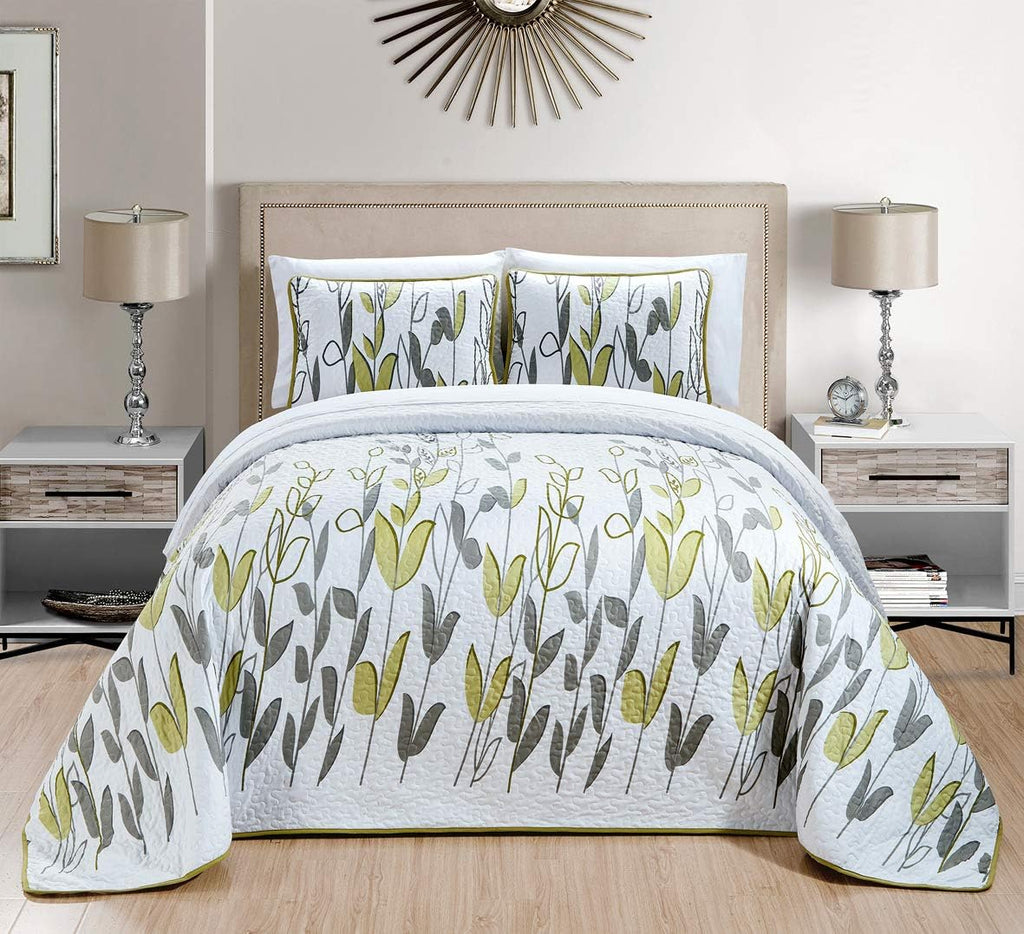 3-Piece Oversize Quilt Set Reversible Bedspread Coverlet Cal King Size N96909