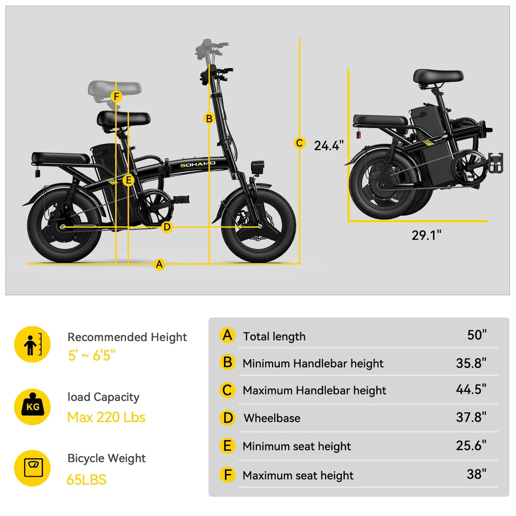 Electric Bike with 400W Motor 48V 13Ah Removable Battery Folding C467