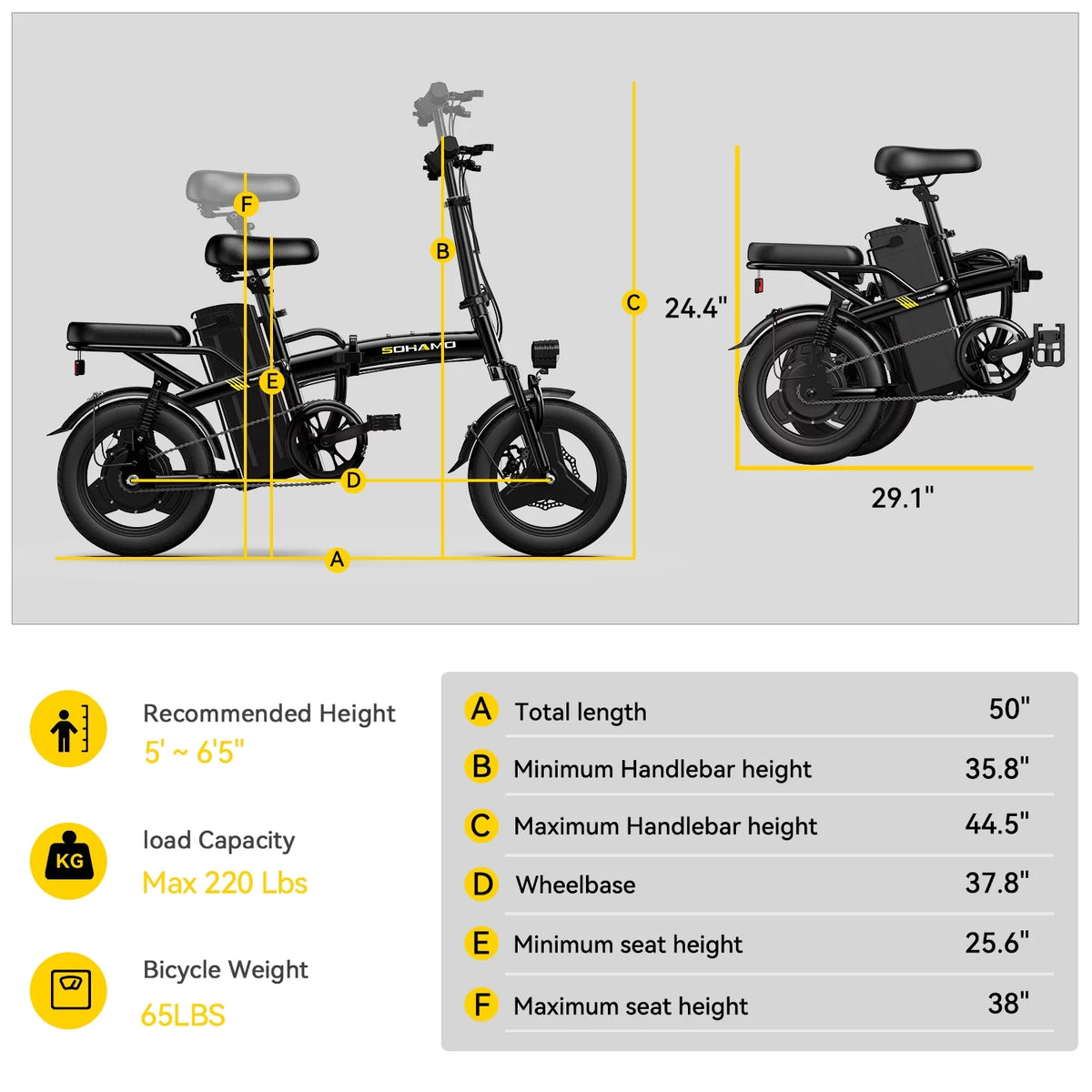Electric Bike with 400W Motor 48V 13Ah Removable Battery Folding C467