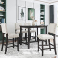 5 Piece Rustic Wooden Counter Height Dining Table Set with 4 Upholstered Chairs J984209