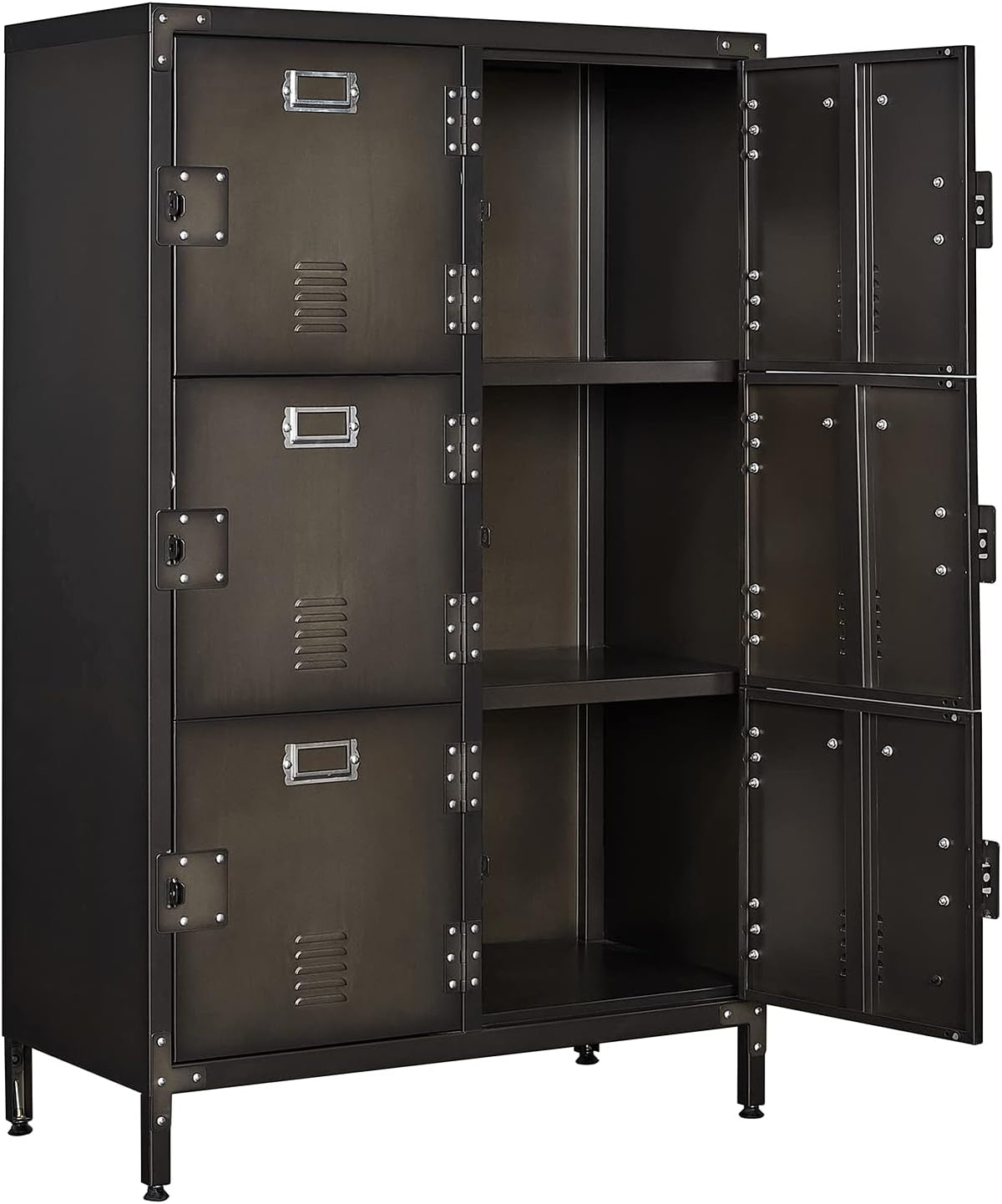 Metal Locker Storage Cabinet, 47.3” Steel Storage Cabinet with Shelves and 6 Lockable Doors G1158