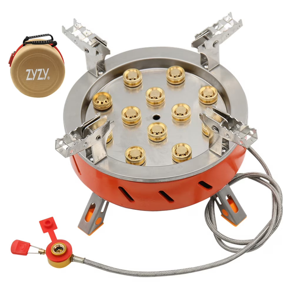 12-Core High-Power Windproof Camping Gas Burner with Piezo Ignition Adjustable Valve Storage Bag Q737